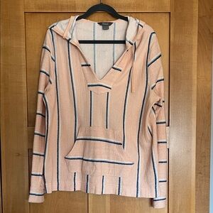 Natural Reflections Peach and Blue Striped Baja pullover hoodie Size medium
